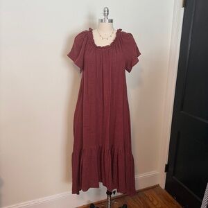 Anthropologie Maeve Burgundy Maxi Dress